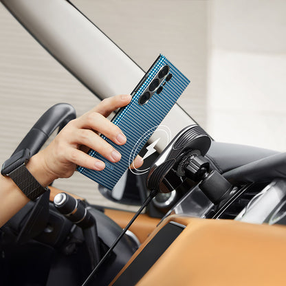 Galaxy S24 Ultra Kılıf M-safe Şarj Özellikli 1500D Aramid Fiber Pitaka Ultra-Slim Classic Serisi Ice Sea Kılıf