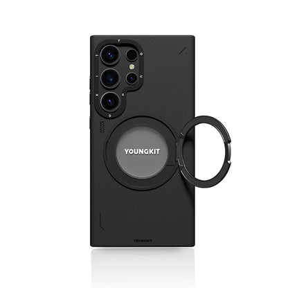 Galaxy S24 Ultra Kılıf M-safe Şarj Özellikli 360° Standlı Basit Mat Deri Desenli Youngkit Tech Leather Serisi Kılıf