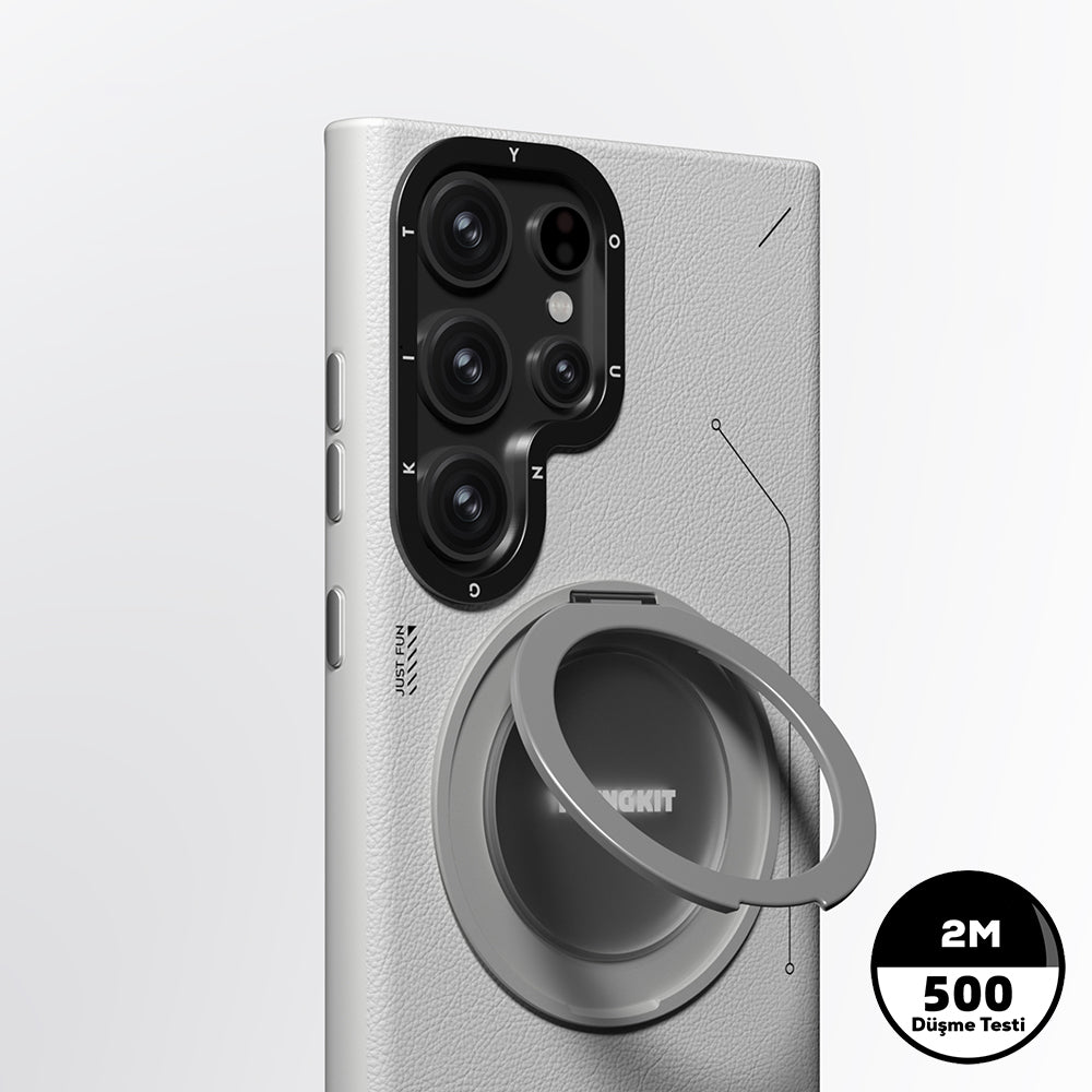 Galaxy S24 Ultra Kılıf M-safe Şarj Özellikli 360° Standlı Basit Mat Deri Desenli Youngkit Tech Leather Serisi Kılıf