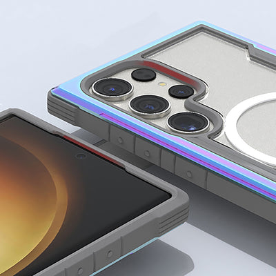 Galaxy S24 Ultra Kılıf Magsafe Şarj Özellikli Airbagli Raptic Shield Serisi Şeffaf Arka Yüzey Kapak Colorful