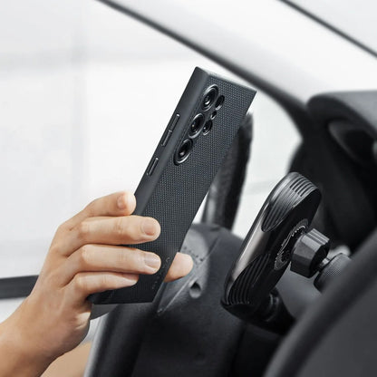 Galaxy S24 Ultra Kılıf M-safe Şarj Özellikli Aramid Fiber 3 Fonksiyon Butonlu Pitaka PinButton Serisi Kılıf