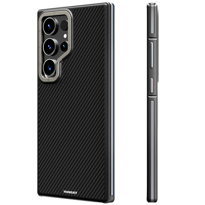 Galaxy S24 Ultra Kılıf M-safe Şarj Özellikli Aramid Fiber Tasarımlı Youngkit 600D Kevlar Serisi Kılıf