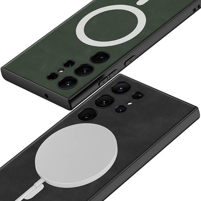 Galaxy S24 Ultra Kılıf M-safe Şarj Özellikli Deri Tasarımlı Zore Kıpta Nubuk Kılıf