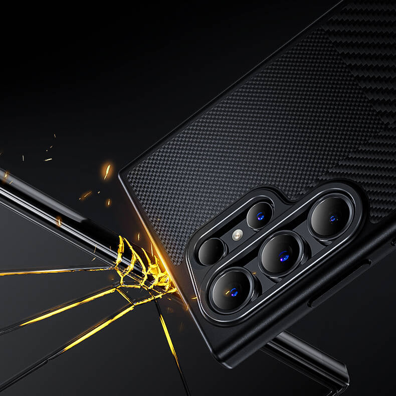 Galaxy S24 Ultra Kılıf M-safe Şarj Özellikli Karbon Fiber Benks Montage Hybrid ArmorPro Kevlar Kılıf