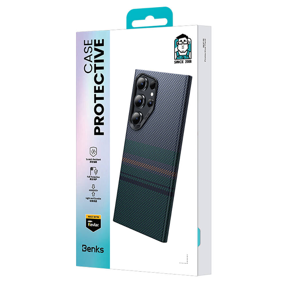 Galaxy S24 Ultra Kılıf M-safe Şarj Özellikli Karbon Fiber Tasarımlı Benks Aurora ArmorAir Kevlar Kılıf