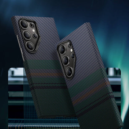 Galaxy S24 Ultra Kılıf M-safe Şarj Özellikli Karbon Fiber Tasarımlı Benks Aurora ArmorAir Kevlar Kılıf