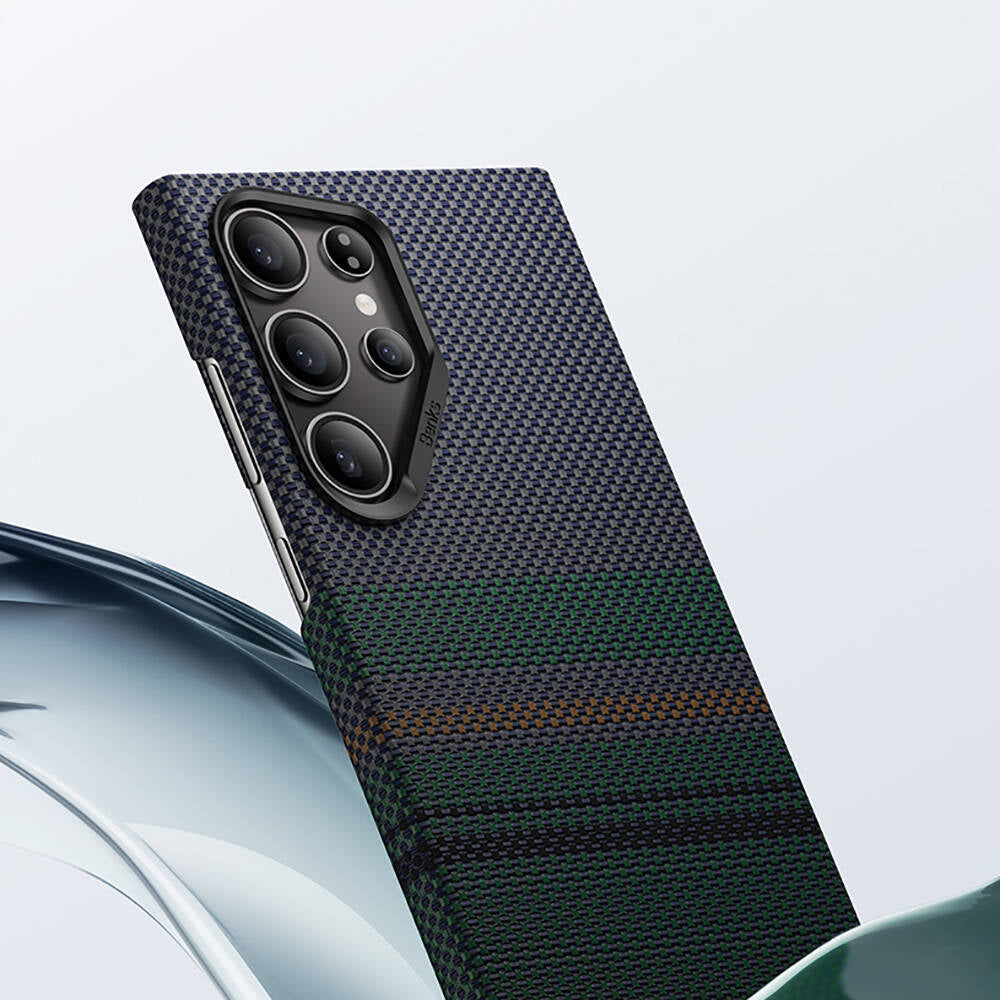 Galaxy S24 Ultra Kılıf M-safe Şarj Özellikli Karbon Fiber Tasarımlı Benks Aurora ArmorAir Kevlar Kılıf