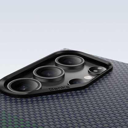 Galaxy S24 Ultra Kılıf M-safe Şarj Özellikli Karbon Fiber Tasarımlı Benks Aurora ArmorAir Kevlar Kılıf