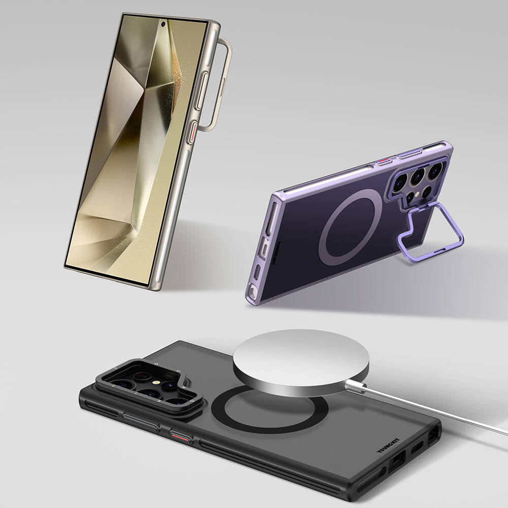 Galaxy S24 Ultra Kılıf M-safe Şarj Özellikli Sararma Önleyici Youngkit Crystal Grid Kılıf