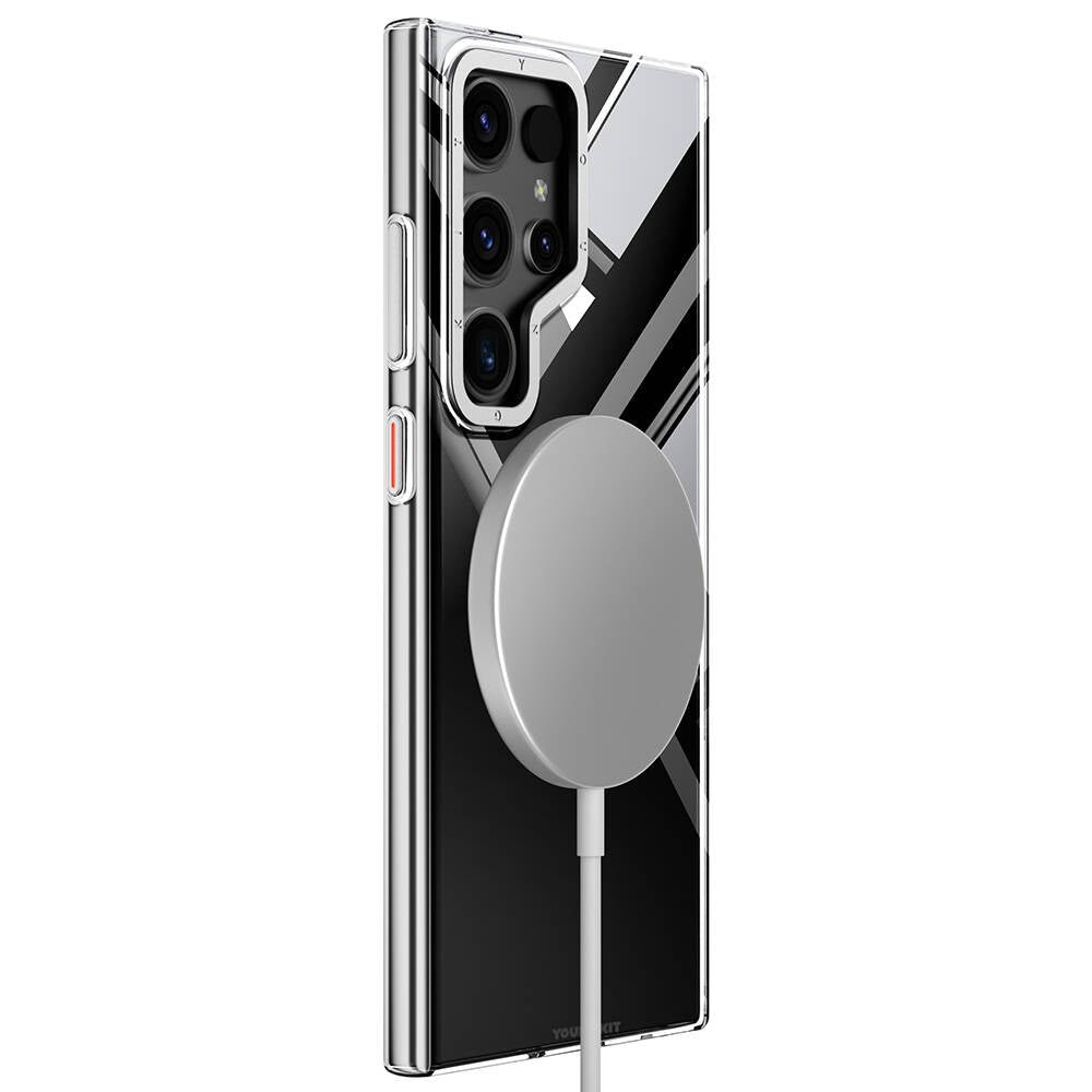 Galaxy S24 Ultra Kılıf Magsafe Şarj Özellikli Sararmaya Karşı Dayanıklı Youngkit Clear Crystal Serisi Kapak Gümüş