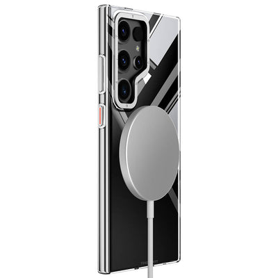 Galaxy S24 Ultra Kılıf Magsafe Şarj Özellikli Sararmaya Karşı Dayanıklı Youngkit Clear Crystal Serisi Kapak Gümüş