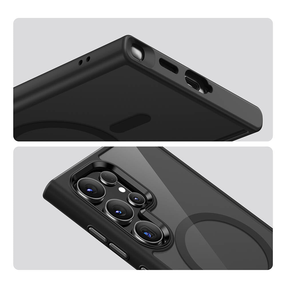 Galaxy S24 Ultra Kılıf Magsafe Şarj Özellikli Şeffaf Arka Yüzey Benks MagClap TPU Çerçeve Kapak Mavi