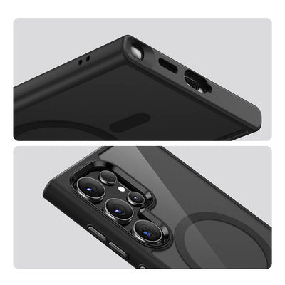 Galaxy S24 Ultra Kılıf Magsafe Şarj Özellikli Şeffaf Arka Yüzey Benks MagClap TPU Çerçeve Kapak Mavi