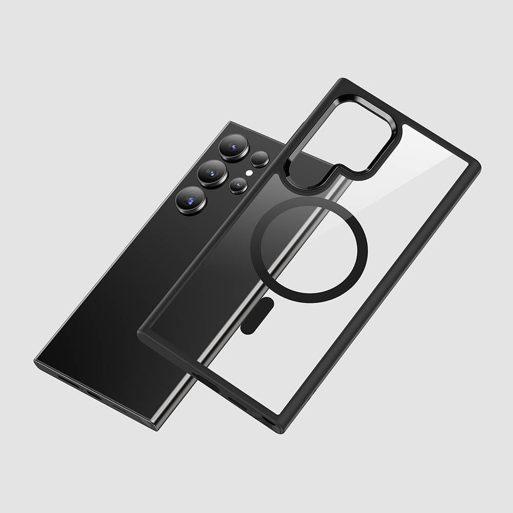 Galaxy S24 Ultra Kılıf Magsafe Şarj Özellikli Şeffaf Arka Yüzey Benks MagClap TPU Çerçeve Kapak Gri