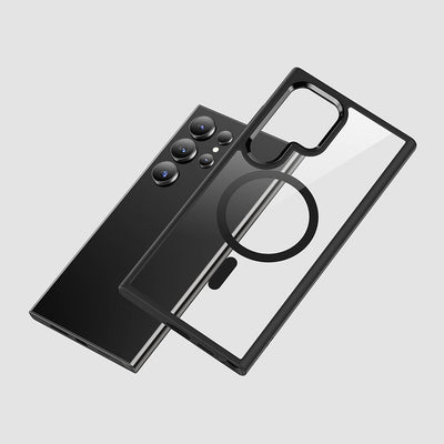 Galaxy S24 Ultra Kılıf Magsafe Şarj Özellikli Şeffaf Arka Yüzey Benks MagClap TPU Çerçeve Kapak Mavi