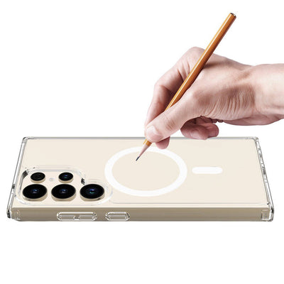 Galaxy S24 Ultra Kılıf M-safe Şarj Özellikli Şeffaf Sert PC Zore Embos Kapak Renksiz