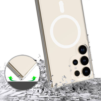 Galaxy S24 Ultra Kılıf M-safe Şarj Özellikli Şeffaf Sert PC Zore Embos Kapak Renksiz