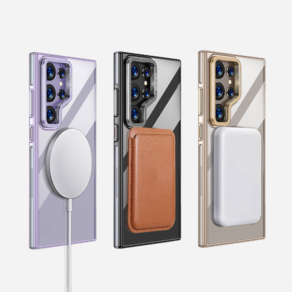 Galaxy S24 Ultra Kılıf Magsafe Şarj Özellikli Wlons Standlı Efsane Kapak Mor