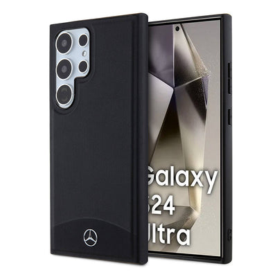 Galaxy S24 Ultra Kılıf Mercedes Benz Orjinal Lisanslı Magsafe Şarj Özellikli Deri Dokumalı Sade Kapak Siyah