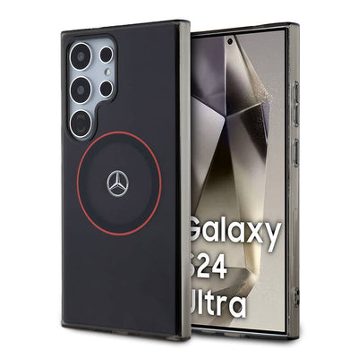 Galaxy S24 Ultra Kılıf Mercedes Benz Orjinal Lisanslı Magsafe Şarj Özellikli IML Yıldız Logolu Red Ring Kapak Siyah
