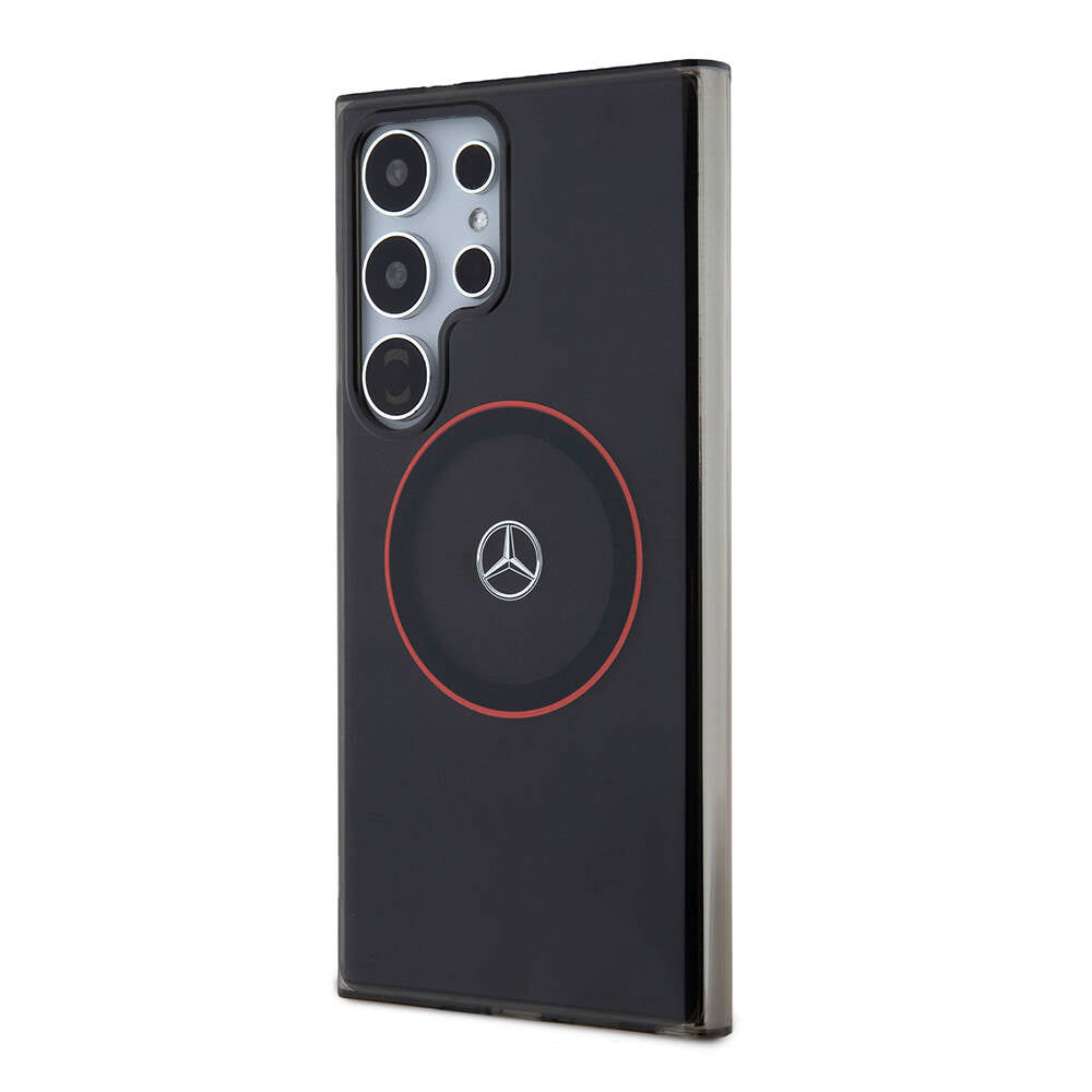 Galaxy S24 Ultra Kılıf Mercedes Benz Orjinal Lisanslı Magsafe Şarj Özellikli IML Yıldız Logolu Red Ring Kapak Siyah