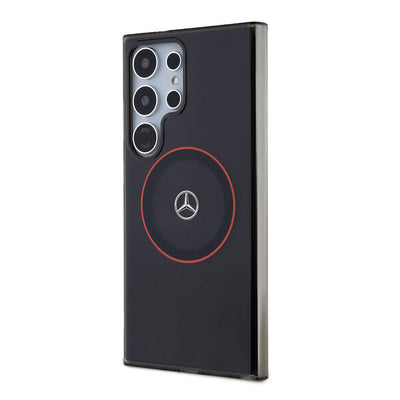 Galaxy S24 Ultra Kılıf Mercedes Benz Orjinal Lisanslı Magsafe Şarj Özellikli IML Yıldız Logolu Red Ring Kapak Siyah