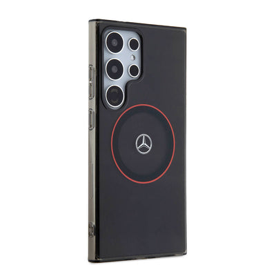 Galaxy S24 Ultra Kılıf Mercedes Benz Orjinal Lisanslı Magsafe Şarj Özellikli IML Yıldız Logolu Red Ring Kapak Siyah