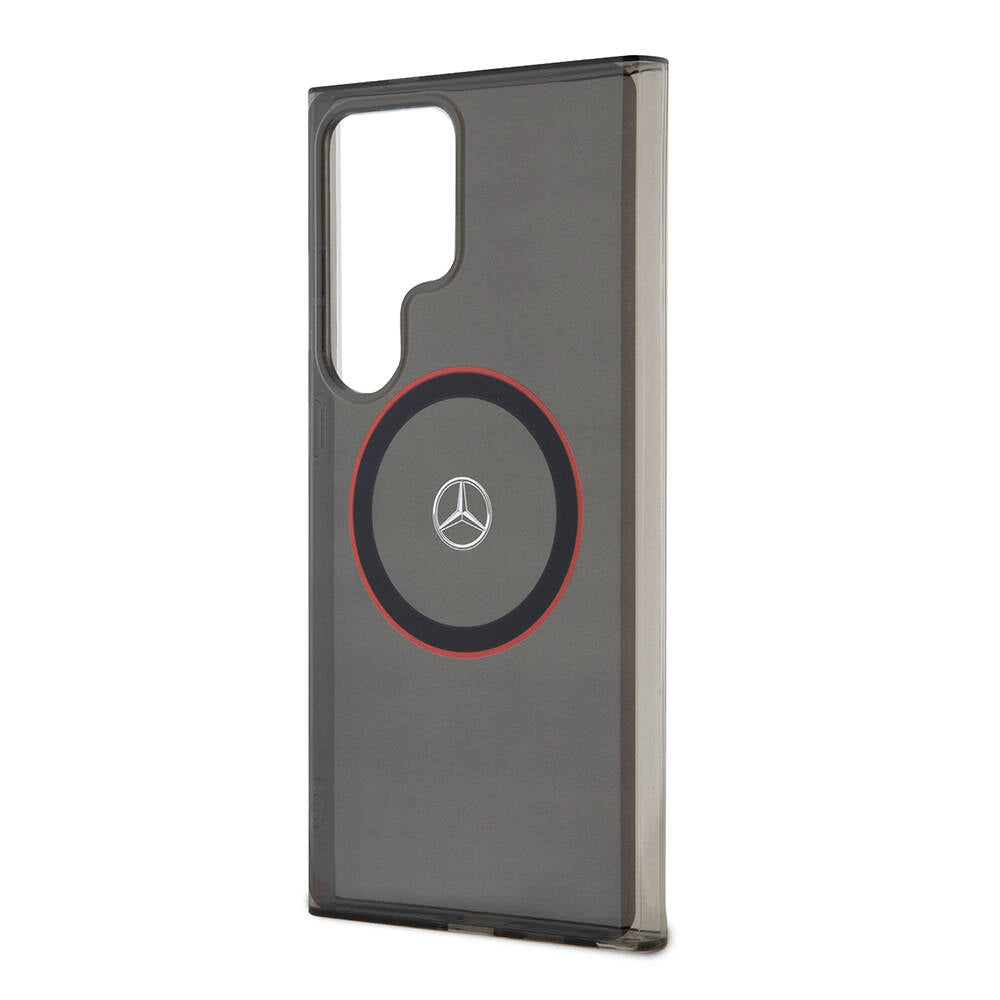Galaxy S24 Ultra Kılıf Mercedes Benz Orjinal Lisanslı Magsafe Şarj Özellikli IML Yıldız Logolu Red Ring Kapak Siyah