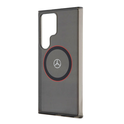 Galaxy S24 Ultra Kılıf Mercedes Benz Orjinal Lisanslı Magsafe Şarj Özellikli IML Yıldız Logolu Red Ring Kapak Siyah