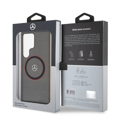Galaxy S24 Ultra Kılıf Mercedes Benz Orjinal Lisanslı Magsafe Şarj Özellikli IML Yıldız Logolu Red Ring Kapak Siyah
