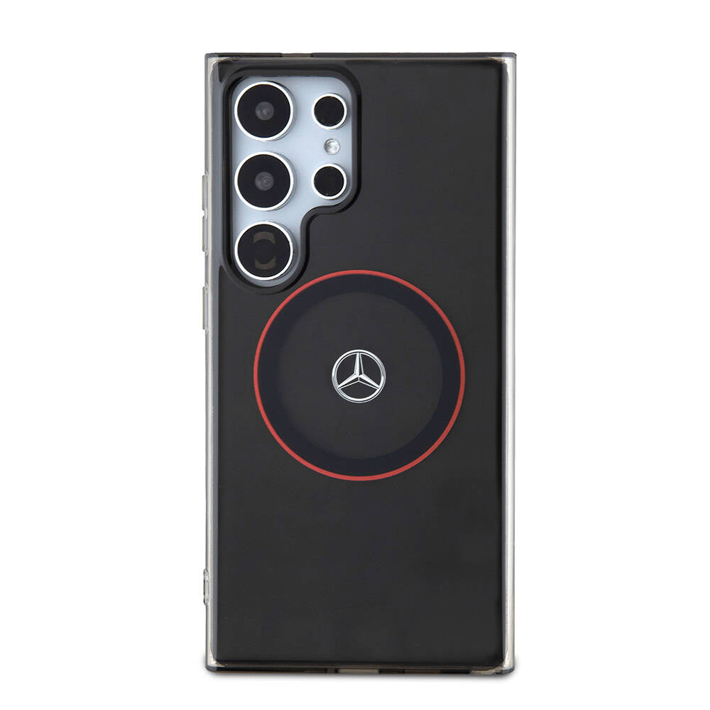 Galaxy S24 Ultra Kılıf Mercedes Benz Orjinal Lisanslı Magsafe Şarj Özellikli IML Yıldız Logolu Red Ring Kapak Siyah