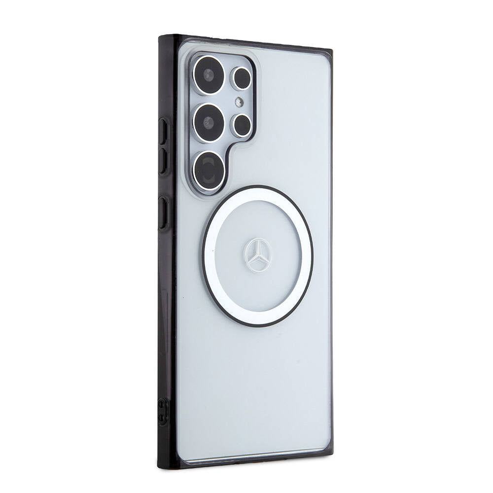 Galaxy S24 Ultra Kılıf Mercedes Benz Orjinal Lisanslı M-safe Şarj Özellikli PC TPU Transparan Black Ring Kılıf