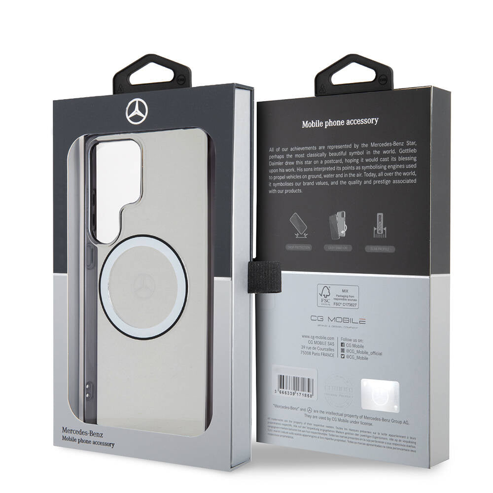 Galaxy S24 Ultra Kılıf Mercedes Benz Orjinal Lisanslı M-safe Şarj Özellikli PC TPU Transparan Black Ring Kılıf