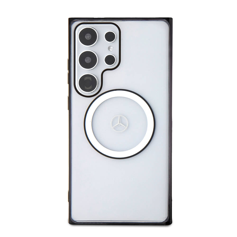 Galaxy S24 Ultra Kılıf Mercedes Benz Orjinal Lisanslı M-safe Şarj Özellikli PC TPU Transparan Black Ring Kılıf