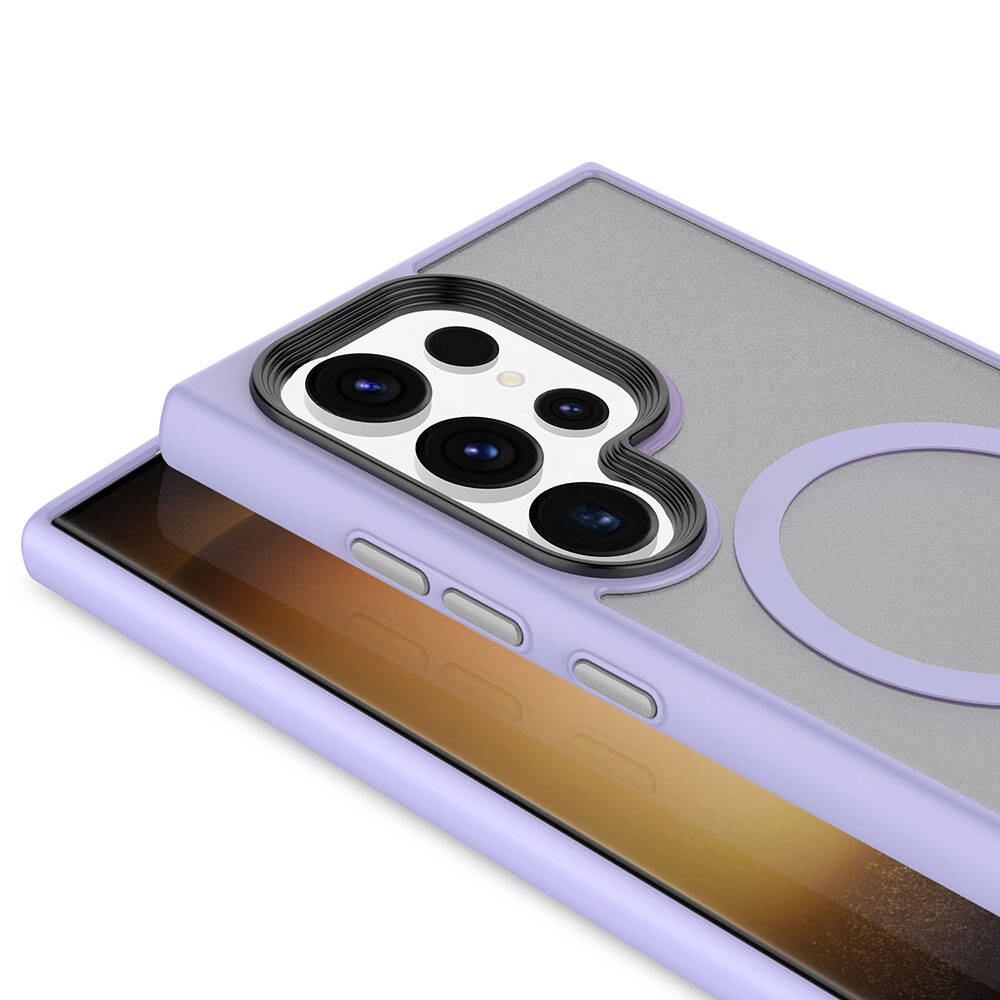 Galaxy S24 Ultra Kılıf Sert PC Arka Yüzey Wireless Şarj Özellikli Zore Flet Magsafe Kapak Lila