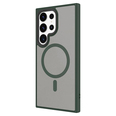 Galaxy S24 Ultra Kılıf Sert PC Arka Yüzey Wireless Şarj Özellikli Zore Flet Magsafe Kapak Koyu Yeşil