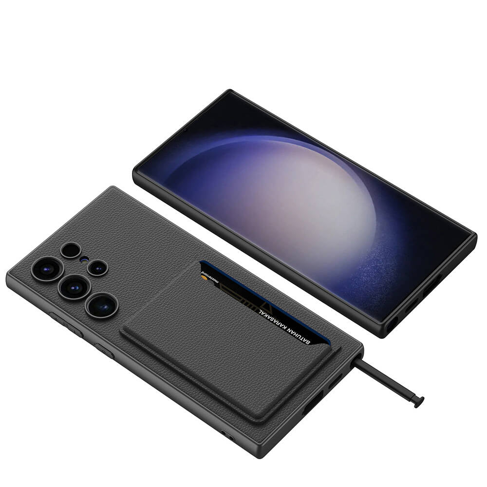 Galaxy S24 Ultra Suni Deri Arka Yüzey Zore Kartlıklı Kıpta Silikon Kılıf