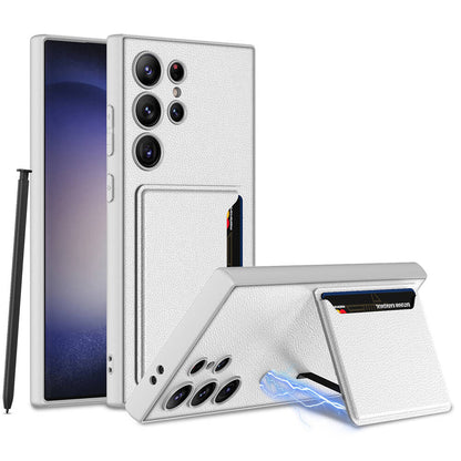 Galaxy S24 Ultra Suni Deri Arka Yüzey Zore Kartlıklı Kıpta Silikon Kılıf