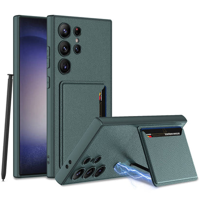 Galaxy S24 Ultra Suni Deri Arka Yüzey Zore Kartlıklı Kıpta Silikon Kılıf