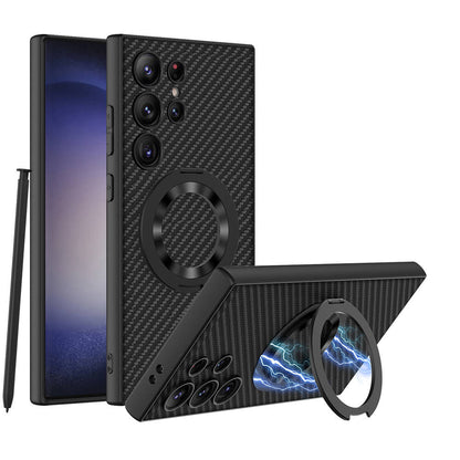 Galaxy S24 Ultra Wireless Şarj Özellikli Zore Kıpta Standlı M-safe Silikon Kılıf