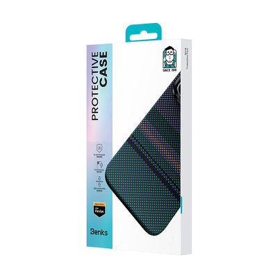 Galaxy S25 Edge Kılıf M-safe Şarj Özellikli Karbon Fiber Tasarımlı Benks Aurora ArmorAir Kevlar Kapak Yeşil