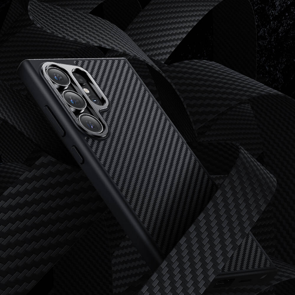 Galaxy S25 Kılıf Karbon Fiber M-safe Şarj Özellikli Benks Hybrid ArmorPro 600D Kevlar Kapak Siyah