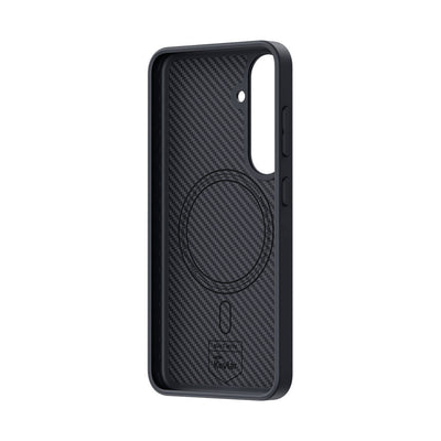Galaxy S25 Kılıf Karbon Fiber M-safe Şarj Özellikli Benks Hybrid ArmorPro 600D Kevlar Kapak Siyah