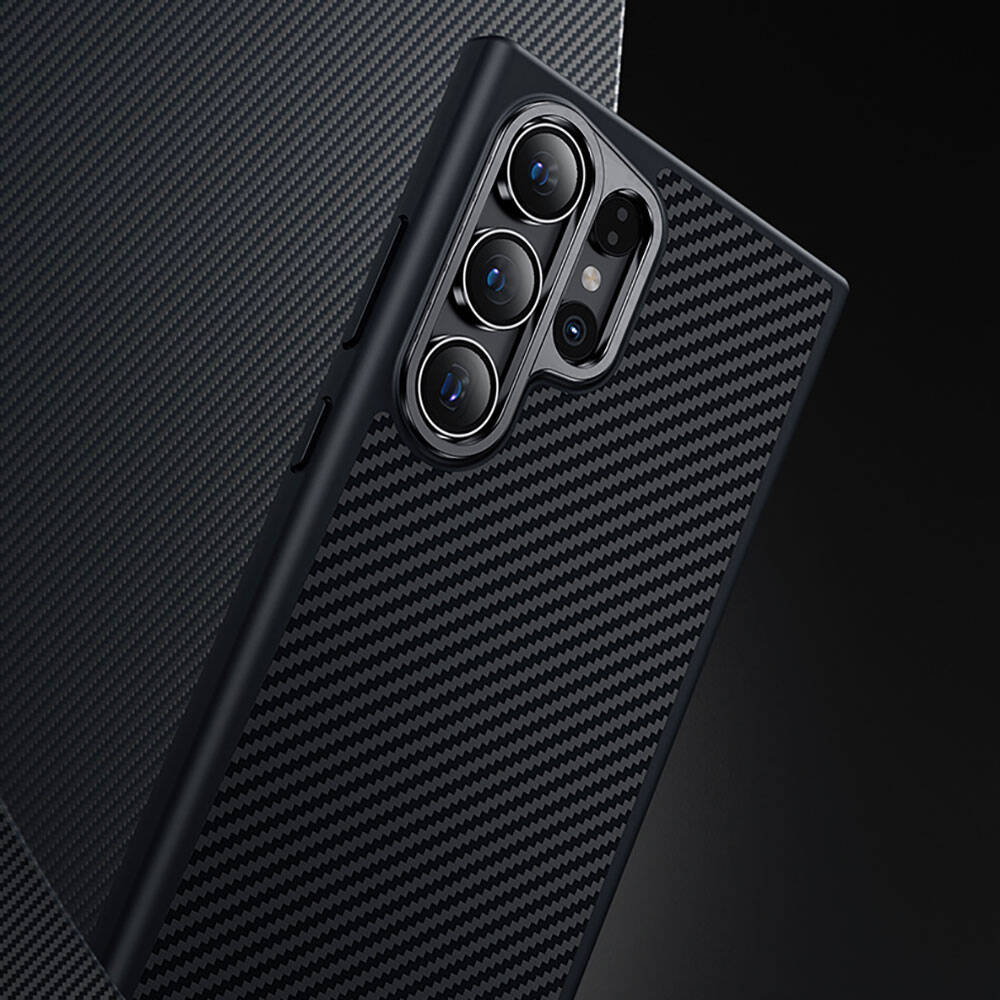 Galaxy S25 Kılıf Karbon Fiber M-safe Şarj Özellikli Benks Hybrid ArmorPro 600D Kevlar Kapak Siyah