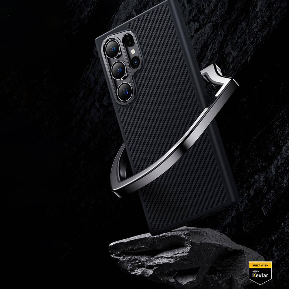 Galaxy S25 Kılıf Karbon Fiber M-safe Şarj Özellikli Benks Hybrid ArmorPro 600D Kevlar Kapak Siyah