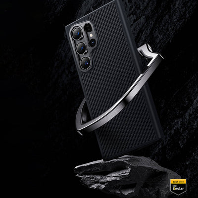 Galaxy S25 Kılıf Karbon Fiber M-safe Şarj Özellikli Benks Hybrid ArmorPro 600D Kevlar Kapak Siyah