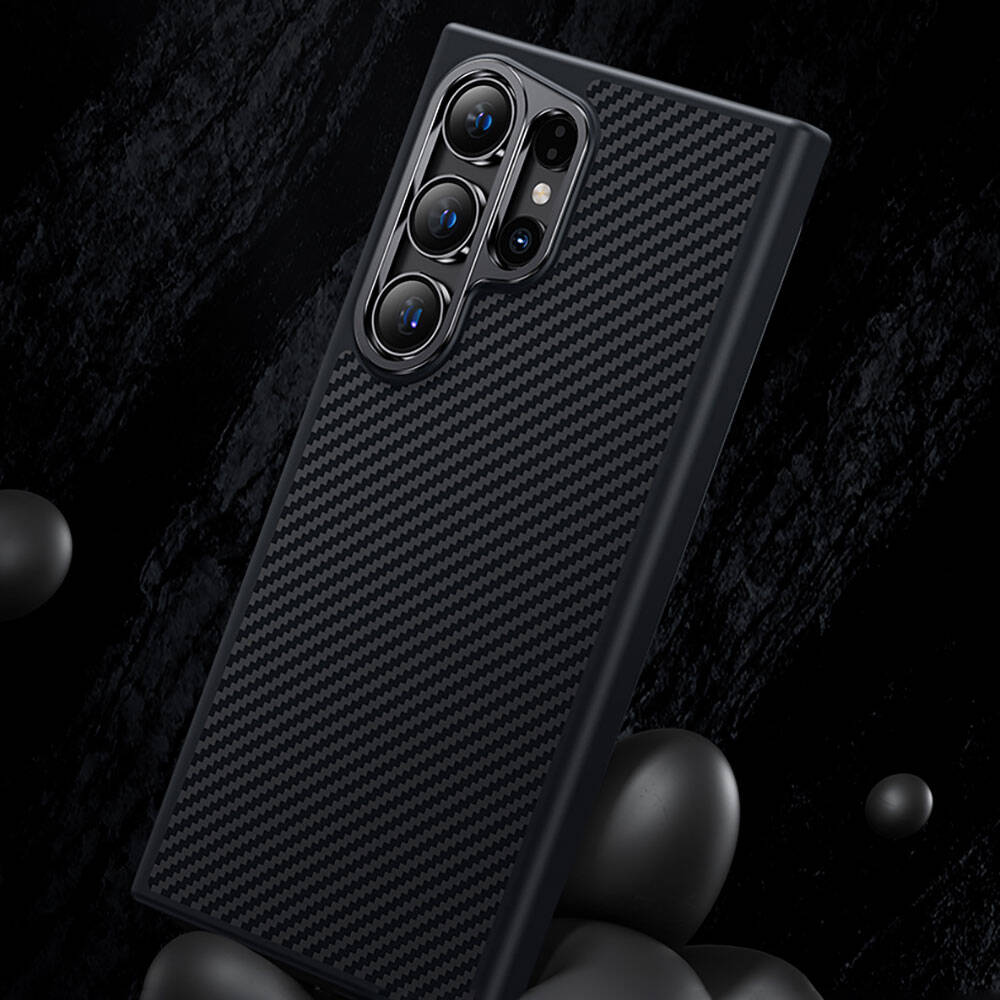 Galaxy S25 Kılıf Karbon Fiber M-safe Şarj Özellikli Benks Hybrid ArmorPro 600D Kevlar Kapak Siyah