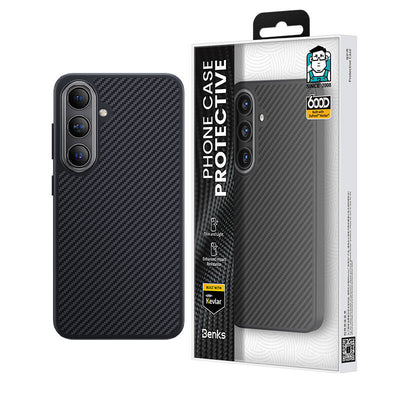 Galaxy S25 Kılıf Karbon Fiber M-safe Şarj Özellikli Benks Hybrid ArmorPro 600D Kevlar Kapak Siyah