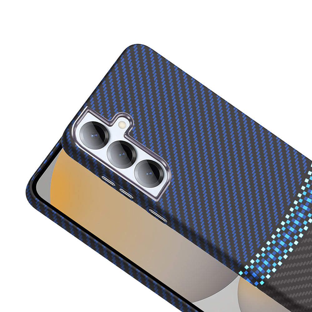 Galaxy S25 Kılıf M-safe Şarj Özellikli Karbon Fiber Görünümlü Zore Gros Kapak Gold-Siyah