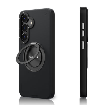 Galaxy S25 Kılıf M-safe Şarj Özellikli 360° Standlı Basit Mat Deri Desenli Youngkit Tech Leather Serisi Kılıf